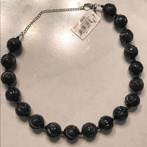 Carved Jet Rosette Necklace